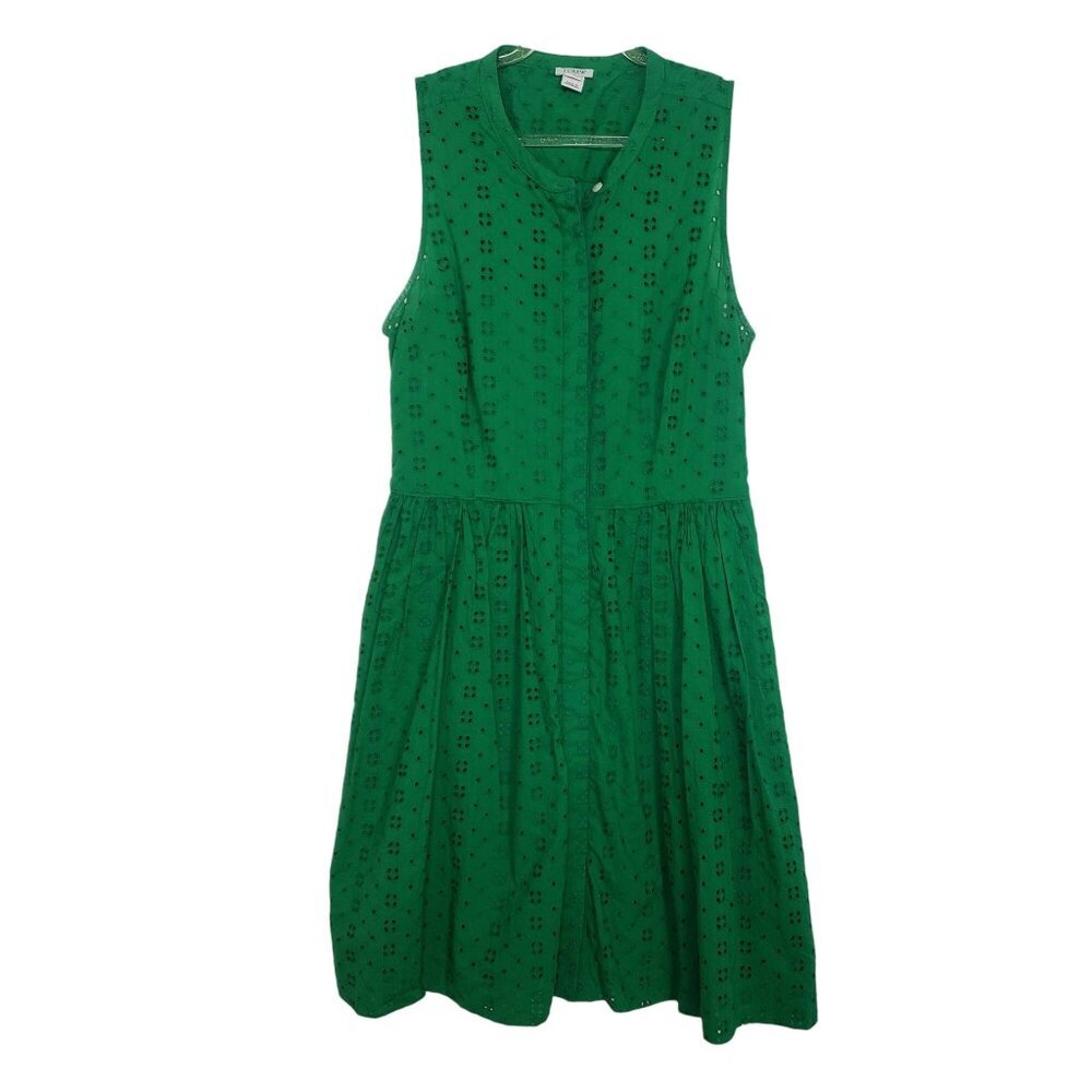 J Crew Factory Eyelet Shirtdress Cotton Sleeveless Button Front Womens Sz Medium - Picture 2 of 14